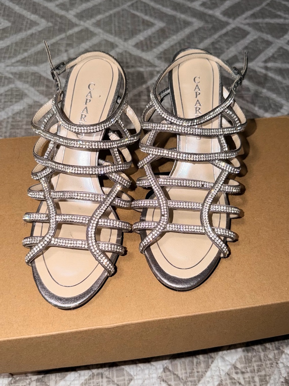 Caparros Silver Crystal-Strap Dress Sandals